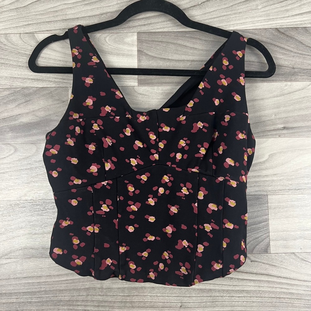Cabi Blouse Top Womens S Black Floral Crop Sleeveless Stretch Lined Date Night